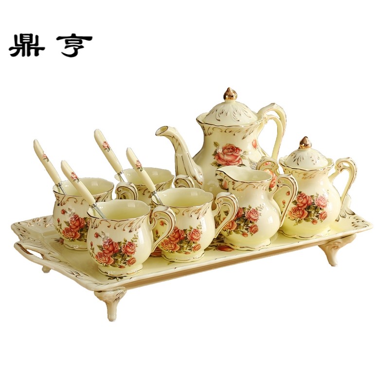 鼎亨欧式茶具套装带托盘陶瓷英式下午茶咖啡杯家用套具整套水杯小