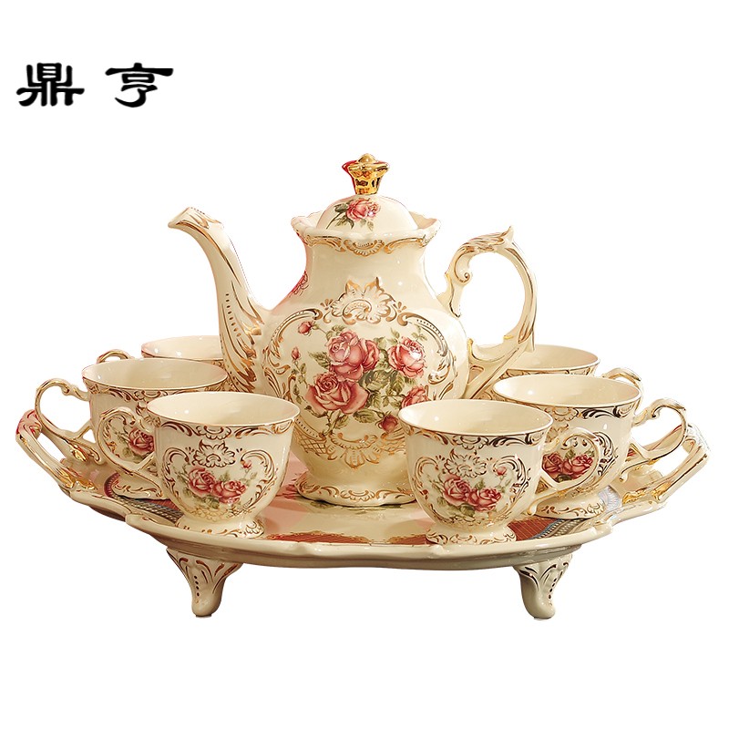 鼎亨欧式茶具套装家用带托盘下午茶陶瓷咖啡套具茶杯子小结婚