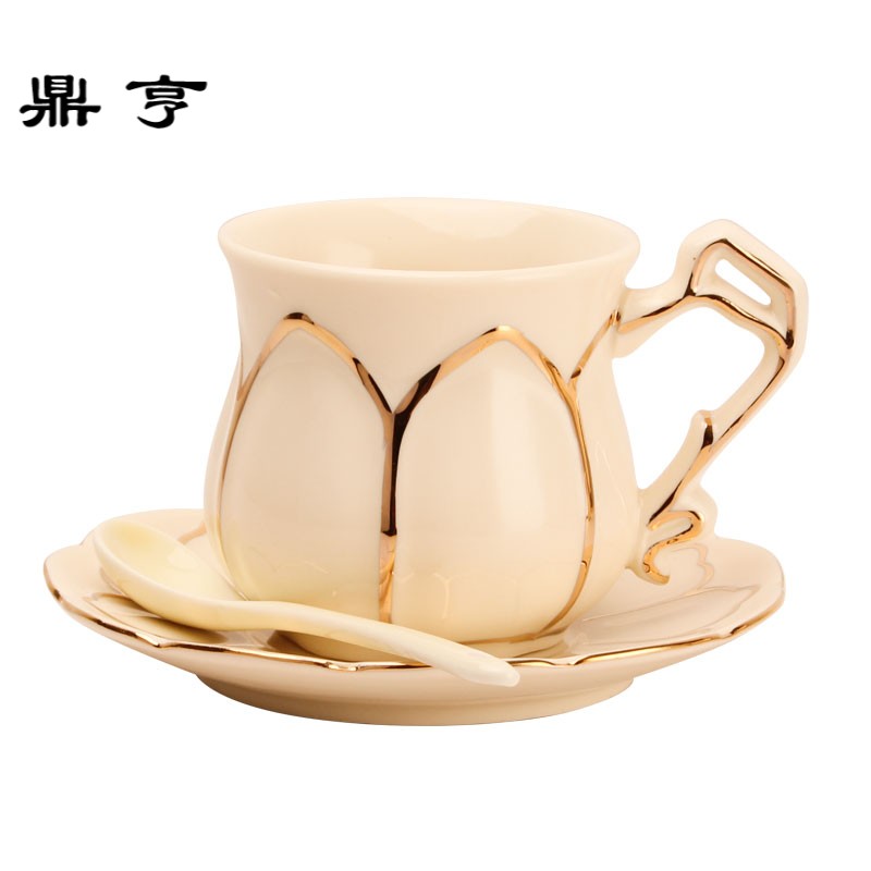 鼎亨欧式陶瓷杯咖啡杯碟套装创意简约家用咖啡杯碟带架子茶杯套装