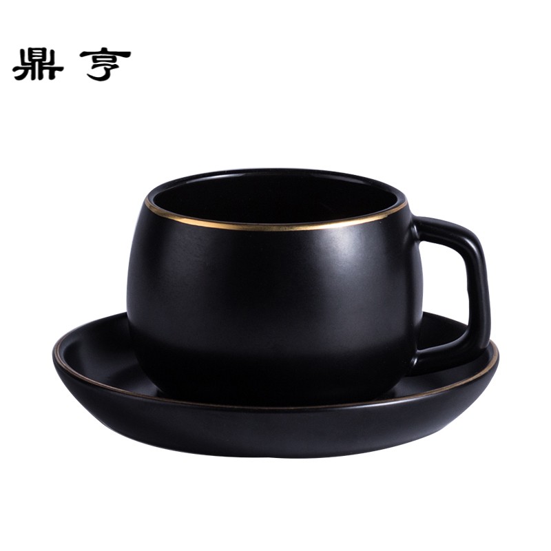 鼎亨欧式咖啡杯碟套装 哑光黑色咖啡套具奶茶杯金边下午茶茶具杯
