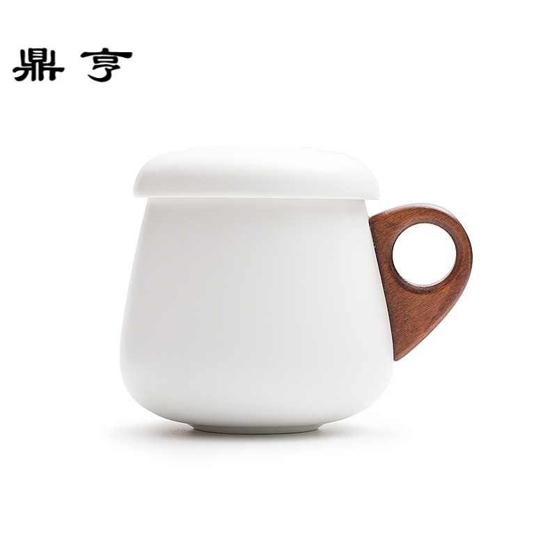 鼎亨景德镇白瓷过滤茶杯创意带盖泡茶杯陶瓷功夫茶具办公茶漏杯