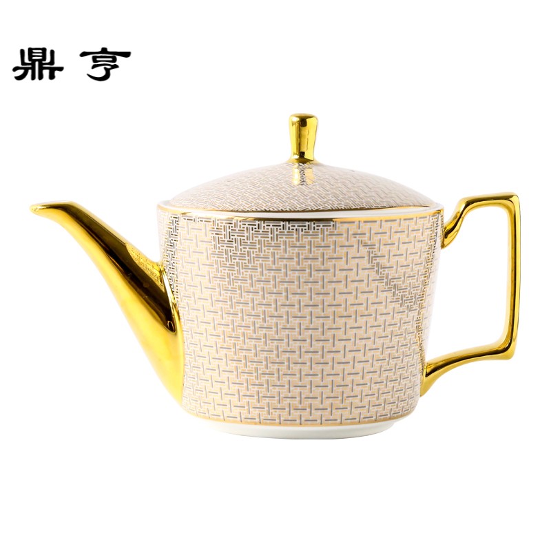 鼎亨经典网格欧式骨瓷手冲咖啡壶创意手工描金边水壶英式陶瓷茶壶