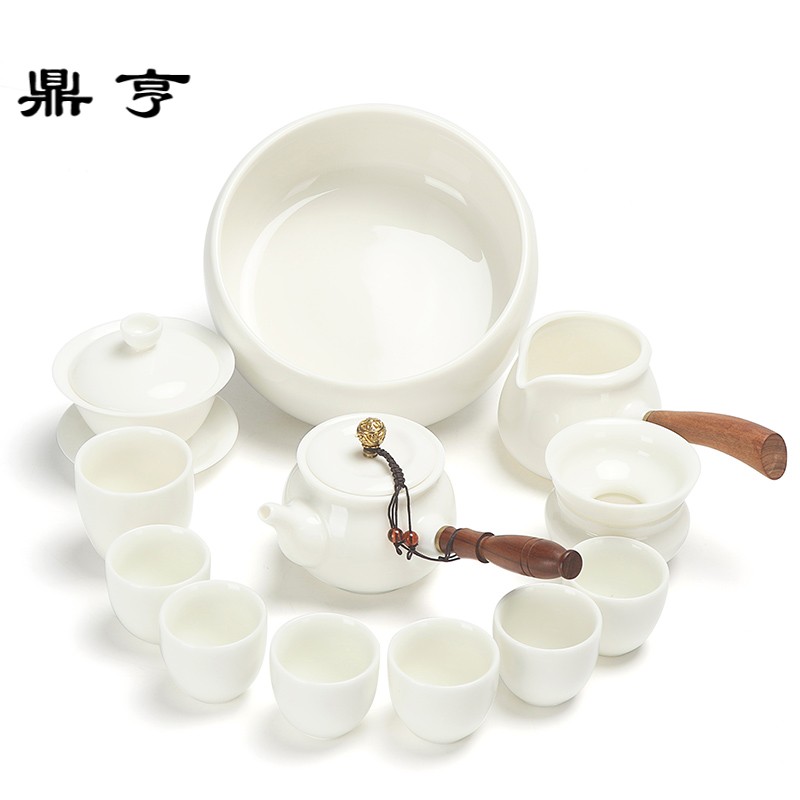 鼎亨德化白瓷功夫茶具套装 陶瓷家用简约6人泡茶中式茶壶盖碗茶杯