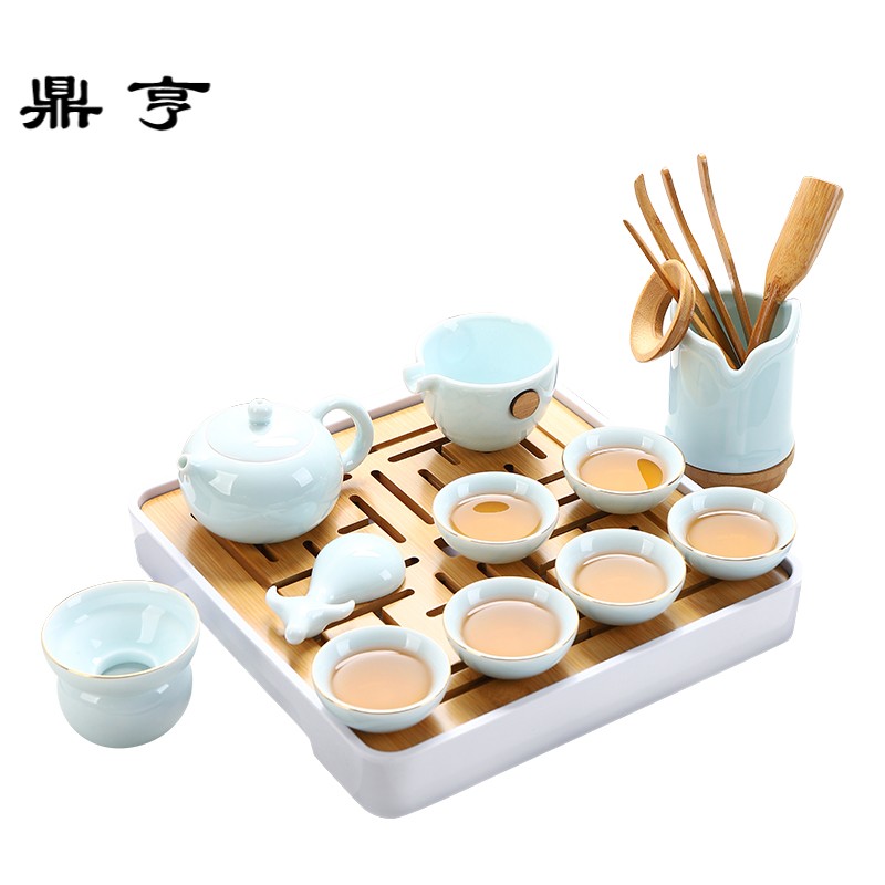 鼎亨影青瓷功夫茶具套装家用整套白瓷简约办公泡茶盖碗陶瓷喝茶杯
