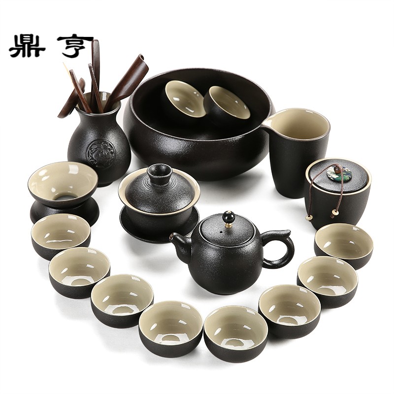 鼎亨茶具套装家用功夫茶杯办公室简约陶瓷茶碗客厅日式黑陶泡茶壶