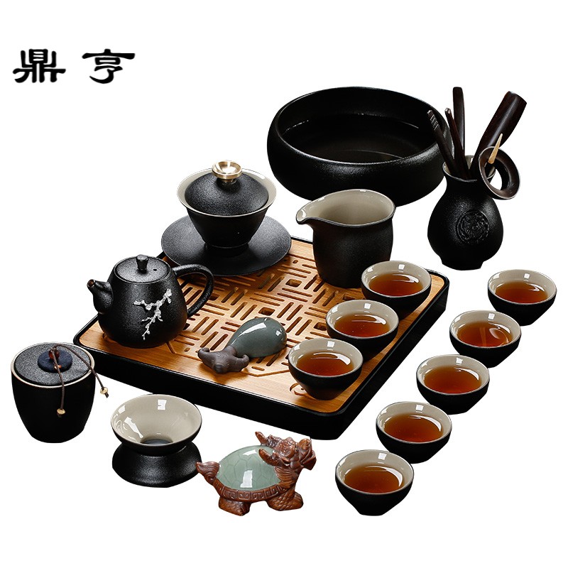 鼎亨功夫茶具套装茶杯家用简约黑陶干泡茶盘现代客厅整套陶瓷日式