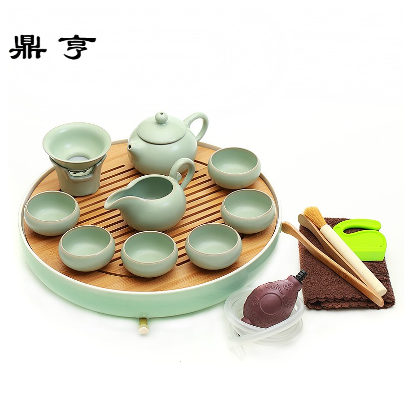 鼎亨干泡茶盘陶瓷茶台泡茶茶壶茶杯子6只装日式功夫茶具套装家用