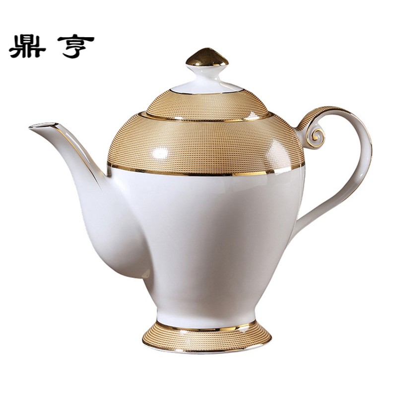 鼎亨土豪金欧式骨瓷手冲咖啡壶奶茶壶家用陶瓷咖啡壶咖啡器具凉水