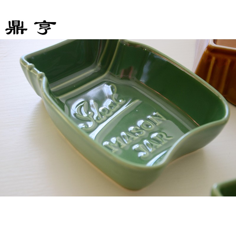 鼎亨景德镇梅森罐 Mason Jar玻璃瓶形状陶瓷小餐盘 罐子小盘 碟子
