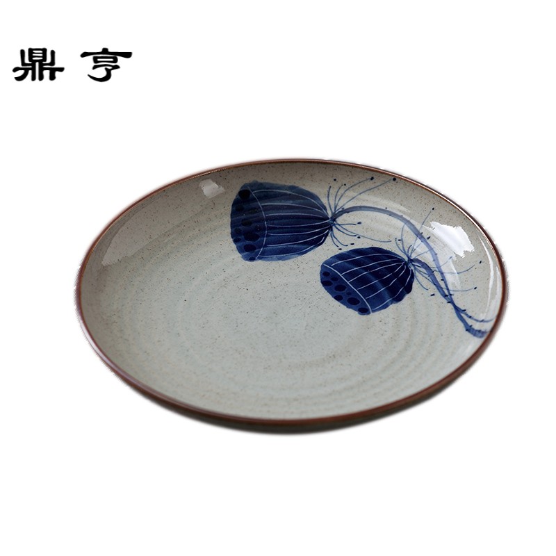 鼎亨景德镇 原创手绘釉下彩陶瓷圆盘菜盘子 艺术中式田园风古典