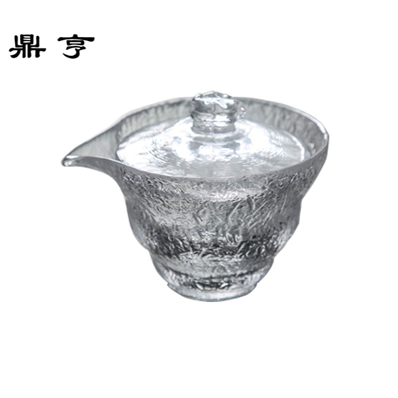 鼎亨 日式锤目纹玻璃盖碗公道杯 功夫茶具茶道零配件耐热茶具