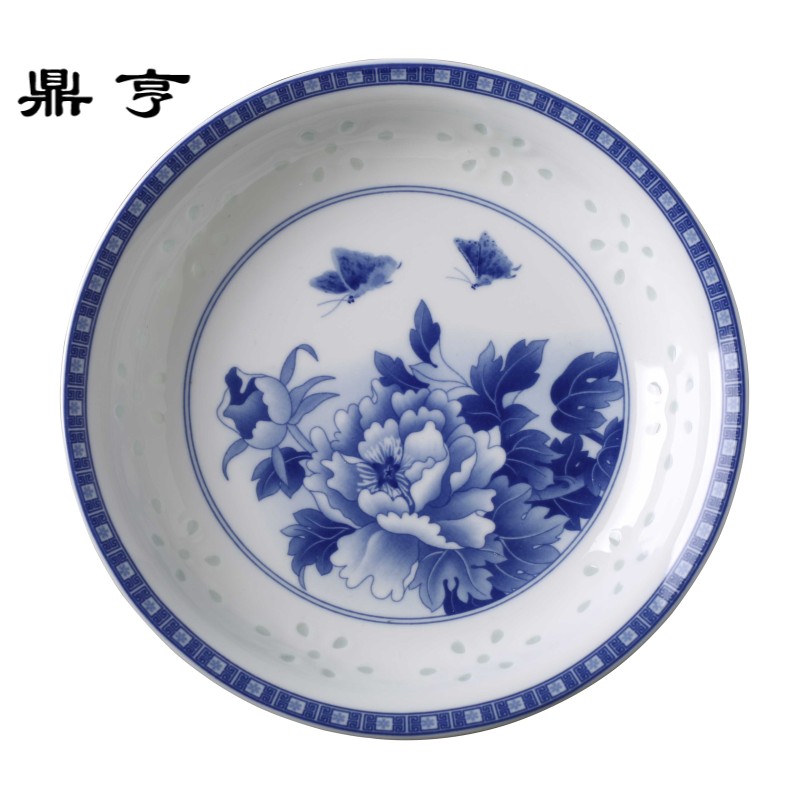 鼎亨景德镇陶瓷盘子家用创意餐盘碟子圆形盘青花瓷微波炉餐具中式