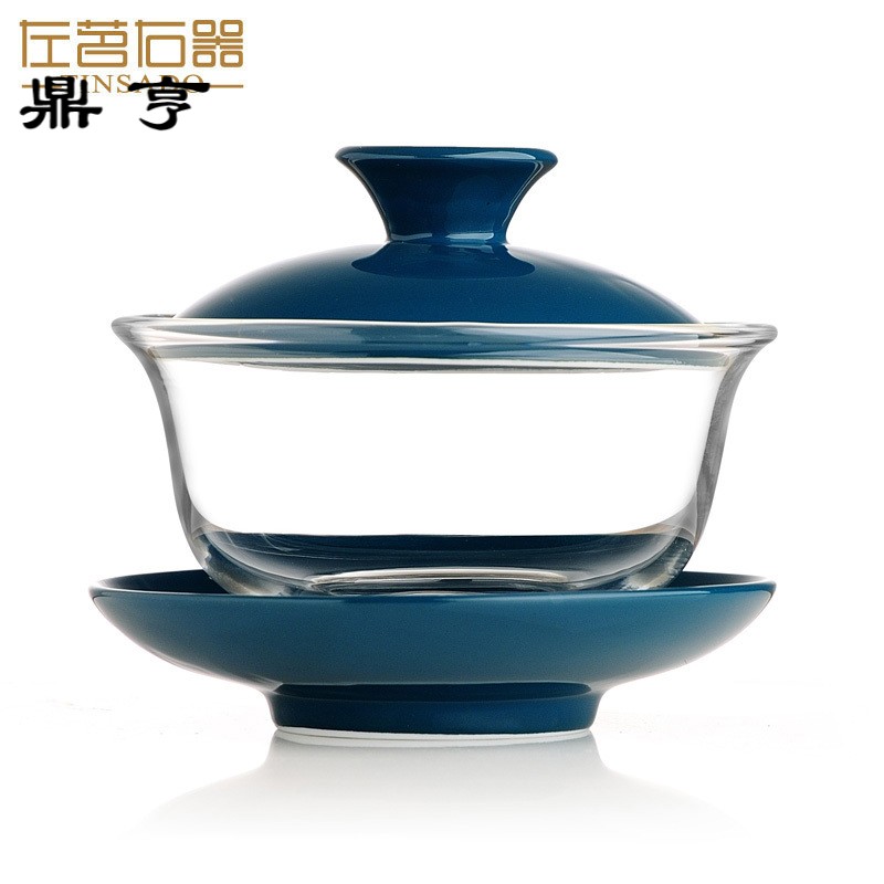鼎亨陶瓷玻璃盖碗耐热加厚泡茶碗景德镇功夫茶具三才茶杯小号