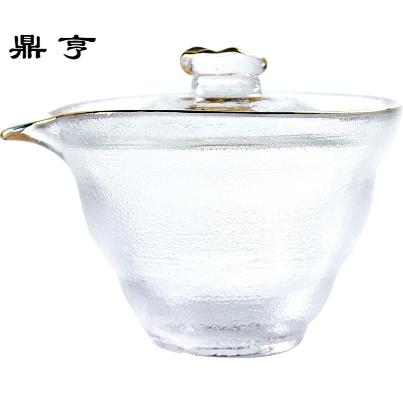 鼎亨简约日式加厚耐热玻璃透明盖碗泡茶三才功夫茶具锤纹家用手抓