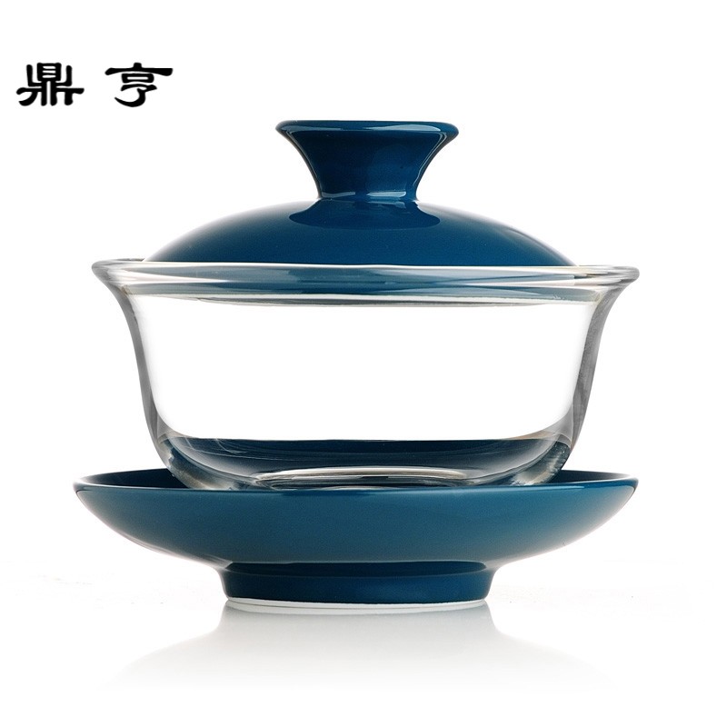 鼎亨景德镇陶瓷三才盖碗茶杯透明玻璃大号泡茶碗耐热功夫泡茶茶具