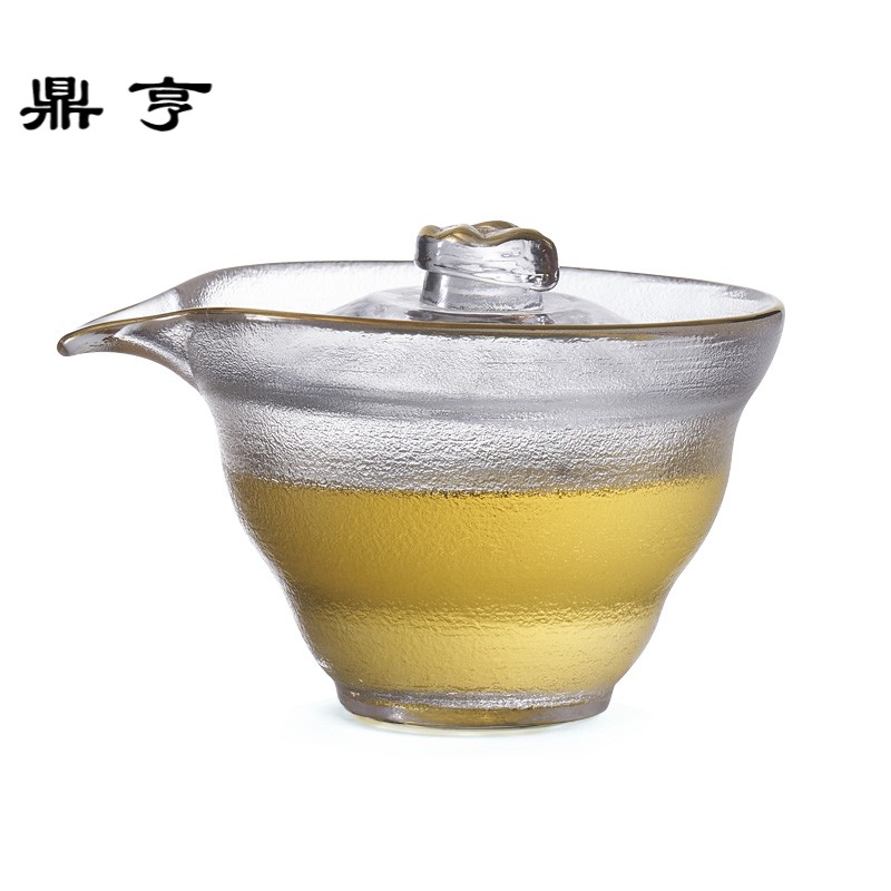 鼎亨水晶玻璃描金盖碗家用透明茶碗泡茶茶杯功夫茶具创意耐热盖碗