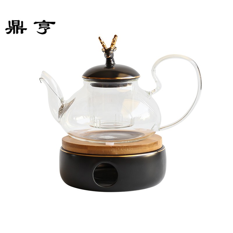 鼎亨北欧花茶壶煮水果茶壶套装蜡烛加热陶瓷玻璃温茶炉红茶花果茶