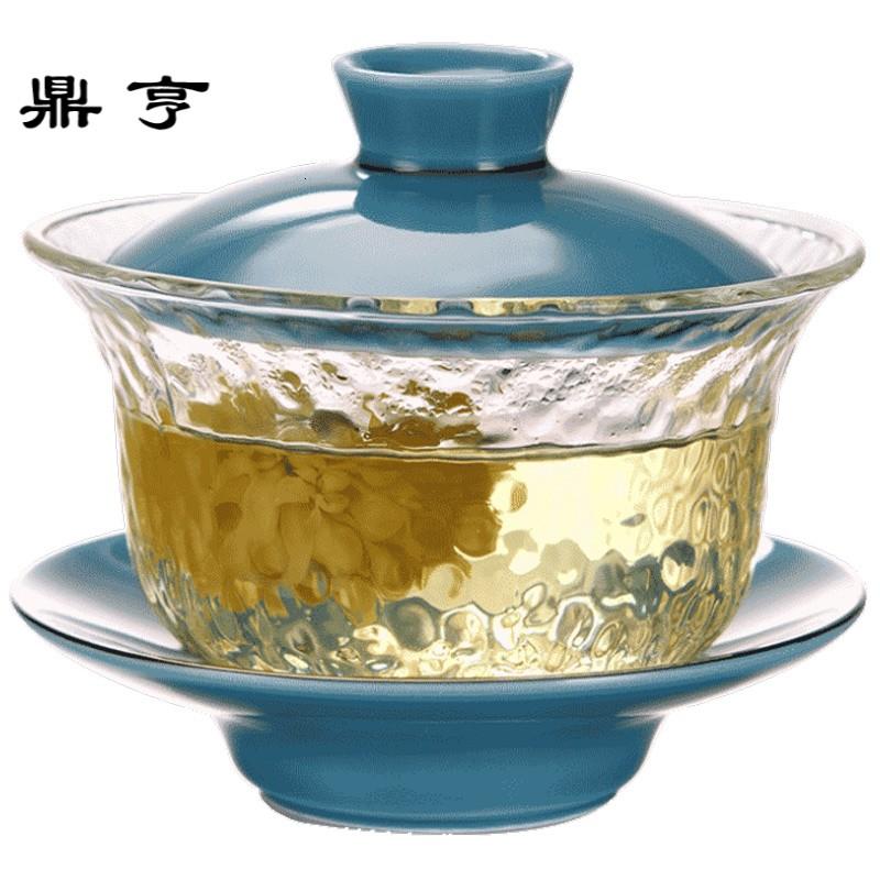 鼎亨玻璃三才陶瓷盖碗茶杯 功夫茶具套装 大号手抓盖杯陶瓷盖子敬