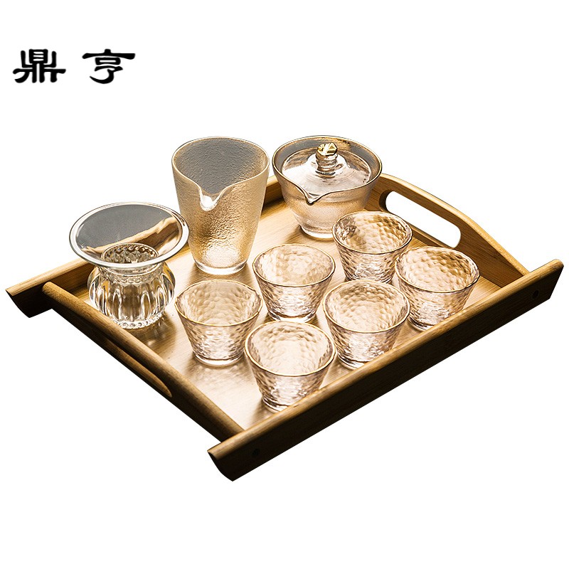 鼎亨盖碗茶杯玻璃日式大号初雪三才碗加厚耐热茶碗锤纹公道杯功夫