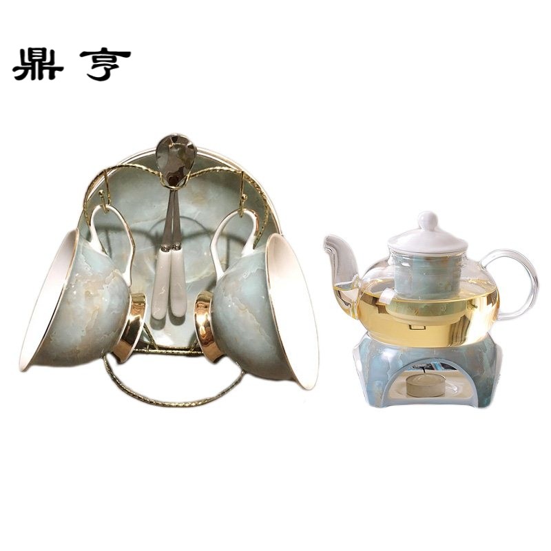鼎亨加热陶瓷花茶壶玻璃壶套装欧式创意下午茶具耐热水果茶壶茶杯