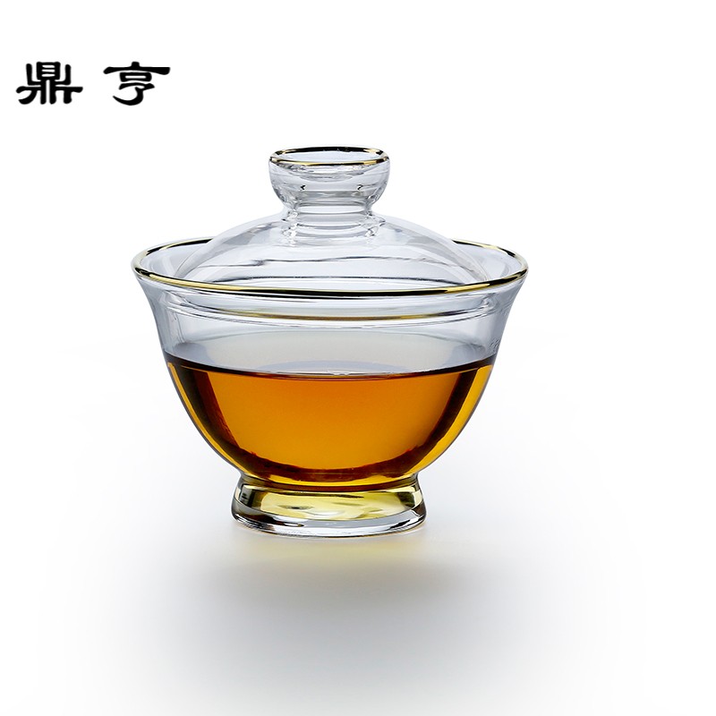 鼎亨玻璃描金茶盖碗透明纯手工耐高温茶杯茶具日式茶道三才盖碗泡