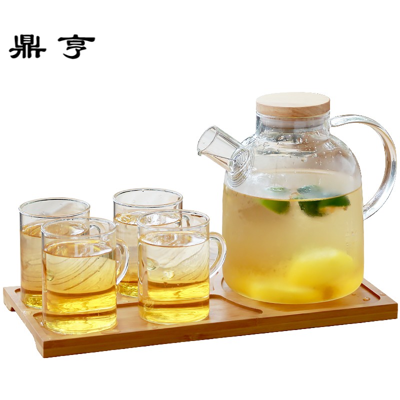 鼎亨加厚玻璃煮花茶壶茶具套装耐热过滤红茶杯泡茶器家用茶壶含托