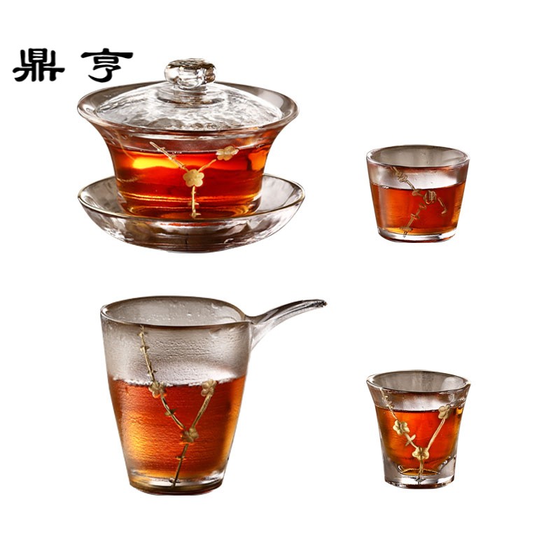 鼎亨茶碗玻璃盖碗茶杯公道杯功夫茶具套装加厚耐热大号手抓壶三才