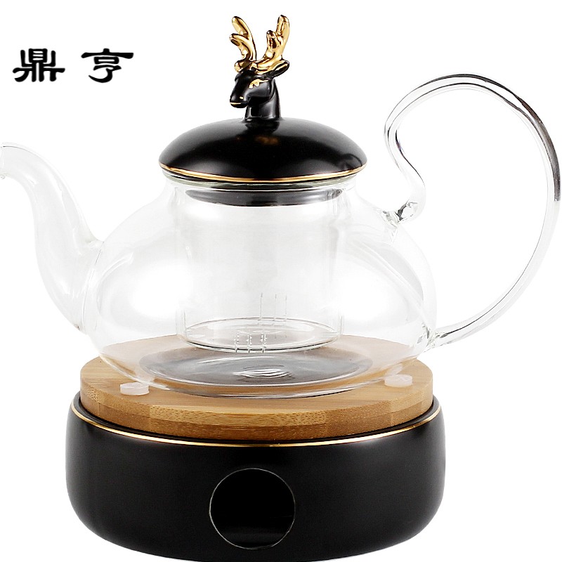 鼎亨北欧 煮水果茶的养生玻璃壶花茶壶加热花茶茶具套装底座 欧式