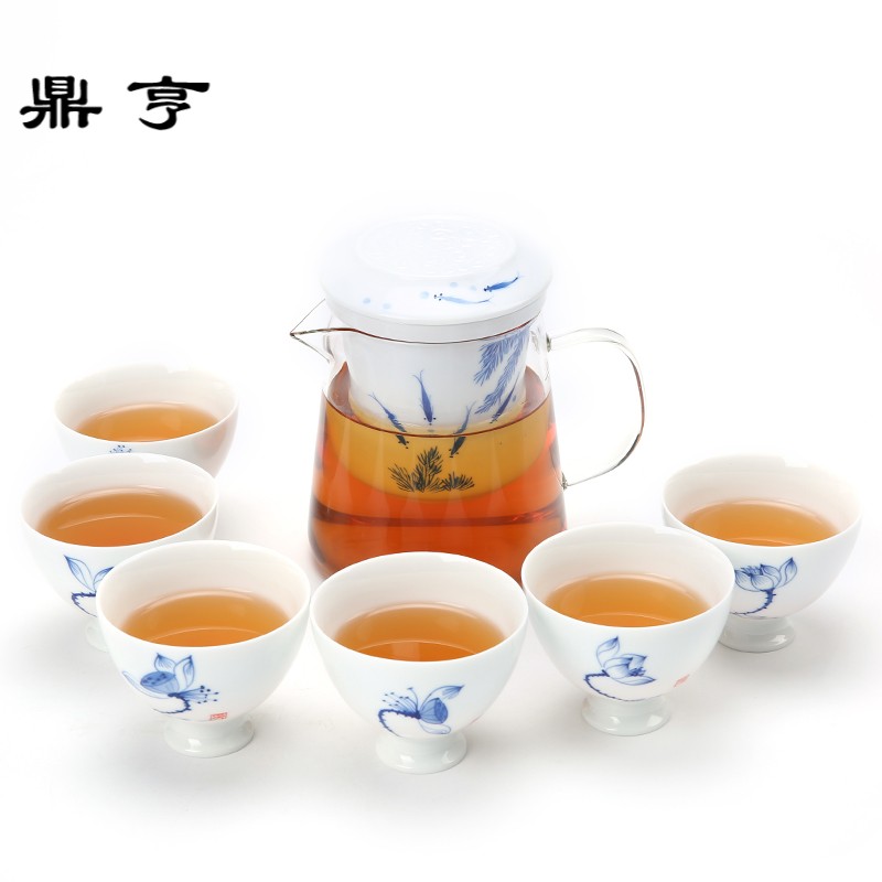 鼎亨手绘玻璃茶壶加厚耐热泡茶具陶瓷过滤内胆红茶壶功夫冲茶器