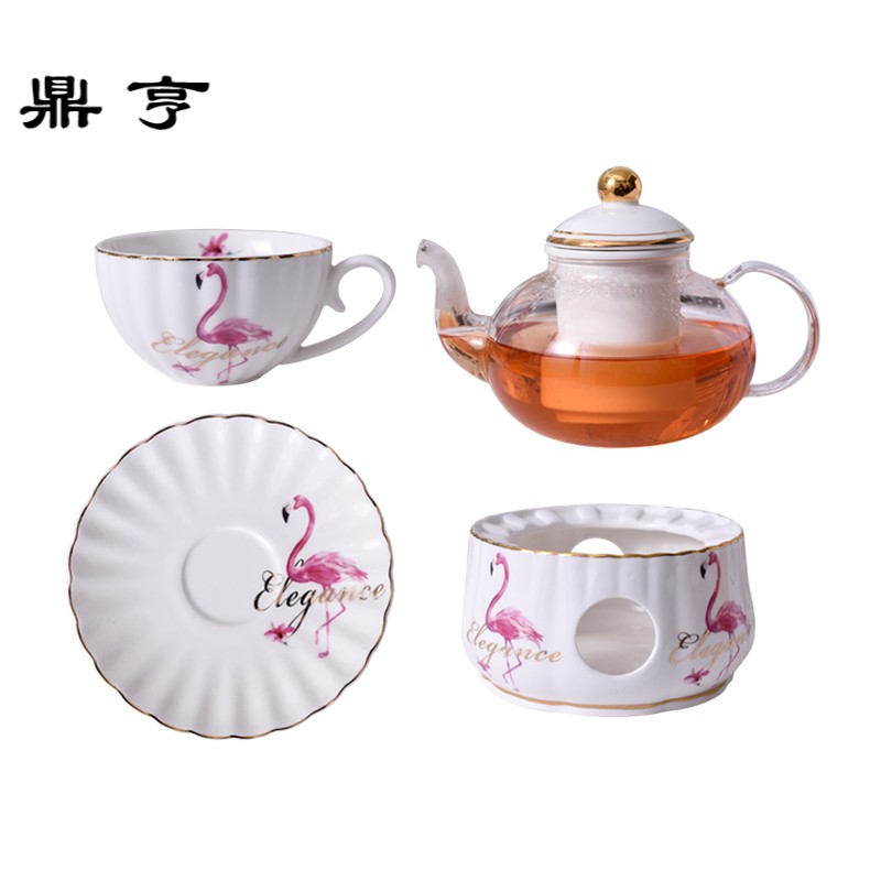 鼎亨火烈鸟花茶茶具套装玻璃茶壶陶瓷简约下午茶花茶具家用办公室