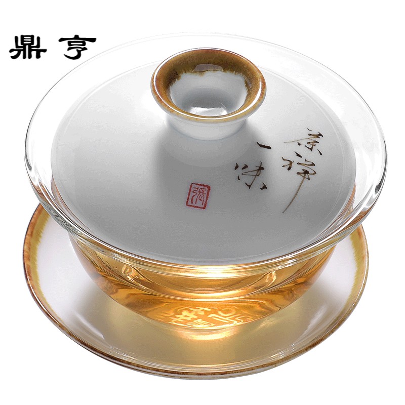 鼎亨景德镇手绘三才盖碗耐热玻璃茶具盖碗陶瓷泡茶壶冲茶器办公家