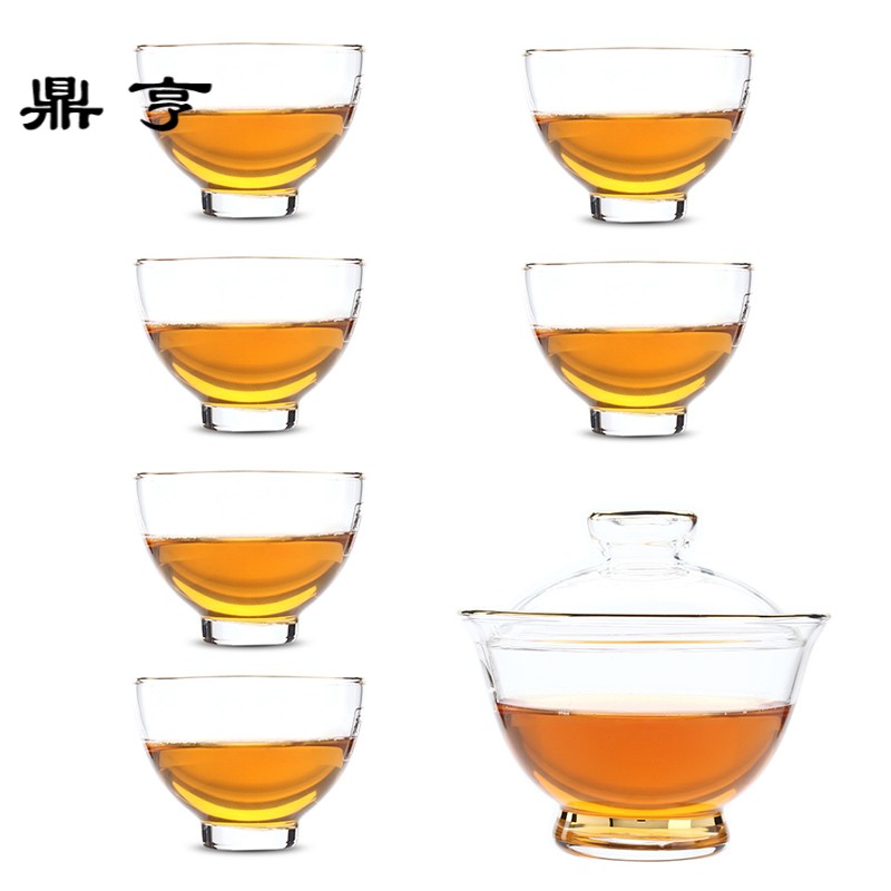 鼎亨功夫茶具加厚耐热大号玻璃盖碗泡茶三才盖子日式茶杯家用套组