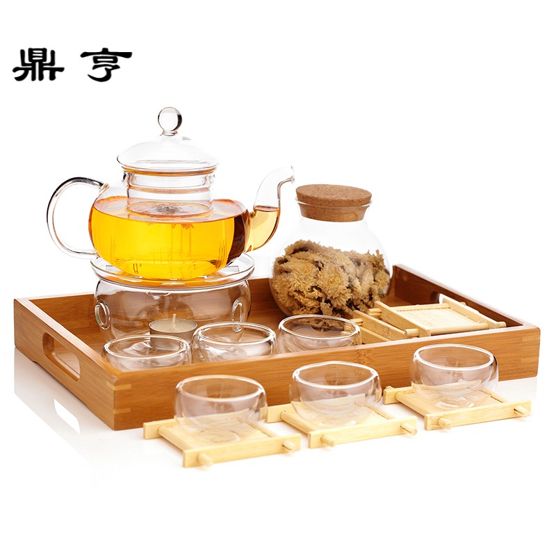 鼎亨 花茶壶套装耐热玻璃功夫茶具整套透明过滤茶壶茶杯