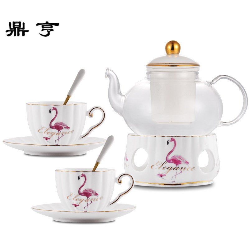 鼎亨欧式下午茶花果茶具水果茶壶花茶壶套装玻璃家用耐热陶瓷底座