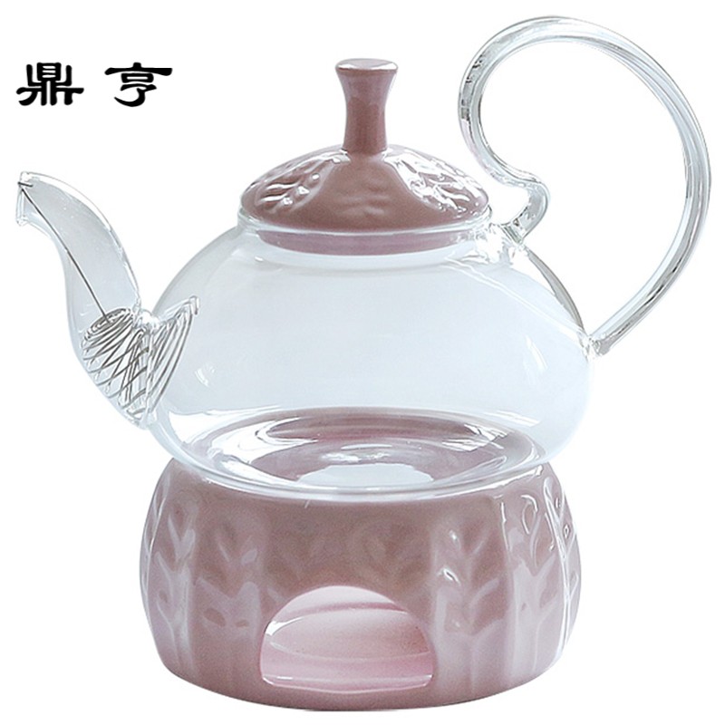 鼎亨 彩泥三色阿拉伯玻璃茶具套装花茶壶茶杯带加热底座