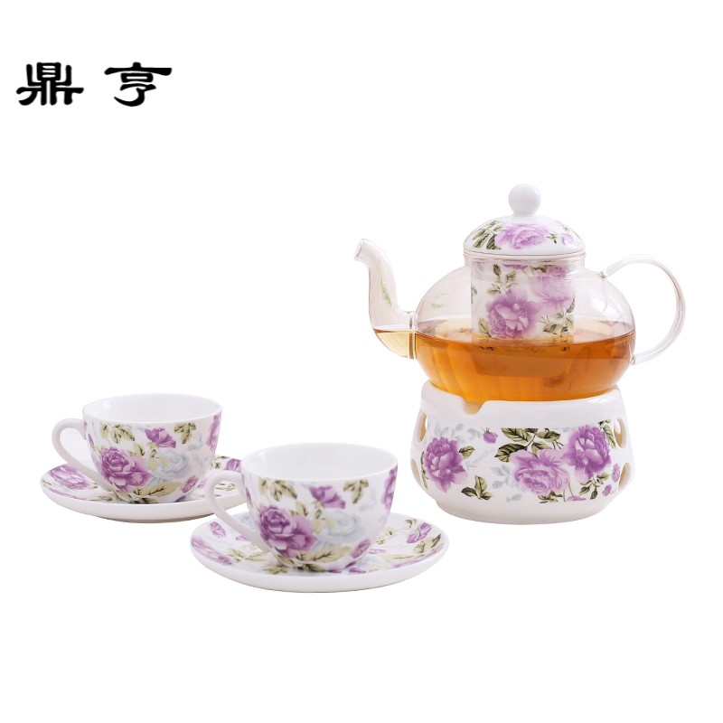 鼎亨花茶壶玻璃耐热水果茶壶套装陶瓷下午茶茶具家用简约耐高温茶