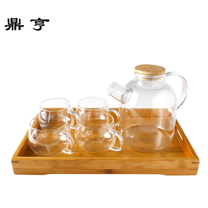 鼎亨家用无铅透明玻璃茶具套装大容量耐热冷水壶功夫茶花茶壶玻璃