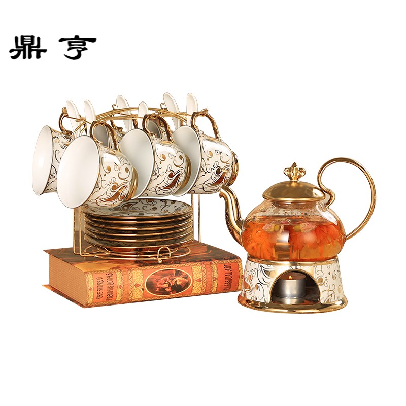 鼎亨欧式简约花果茶具套装蜡烛加热玻璃陶瓷煮水果花茶具下午茶壶
