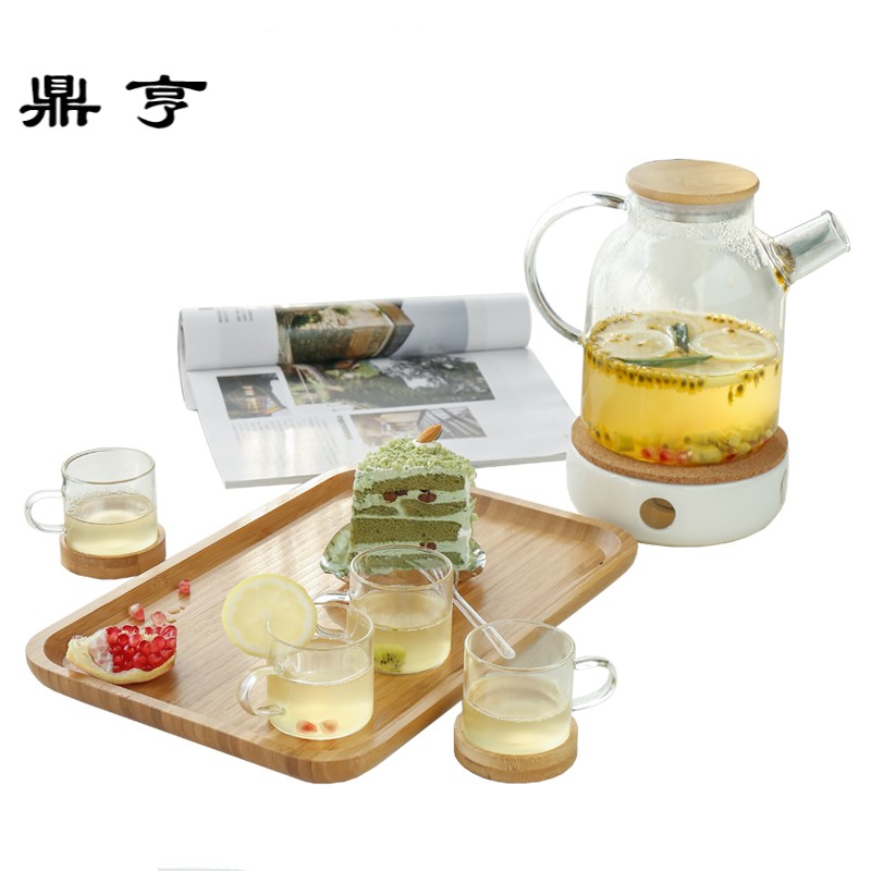鼎亨水果茶花茶壶套装日式下午茶陶瓷底茶具加厚玻璃耐热蜡烛