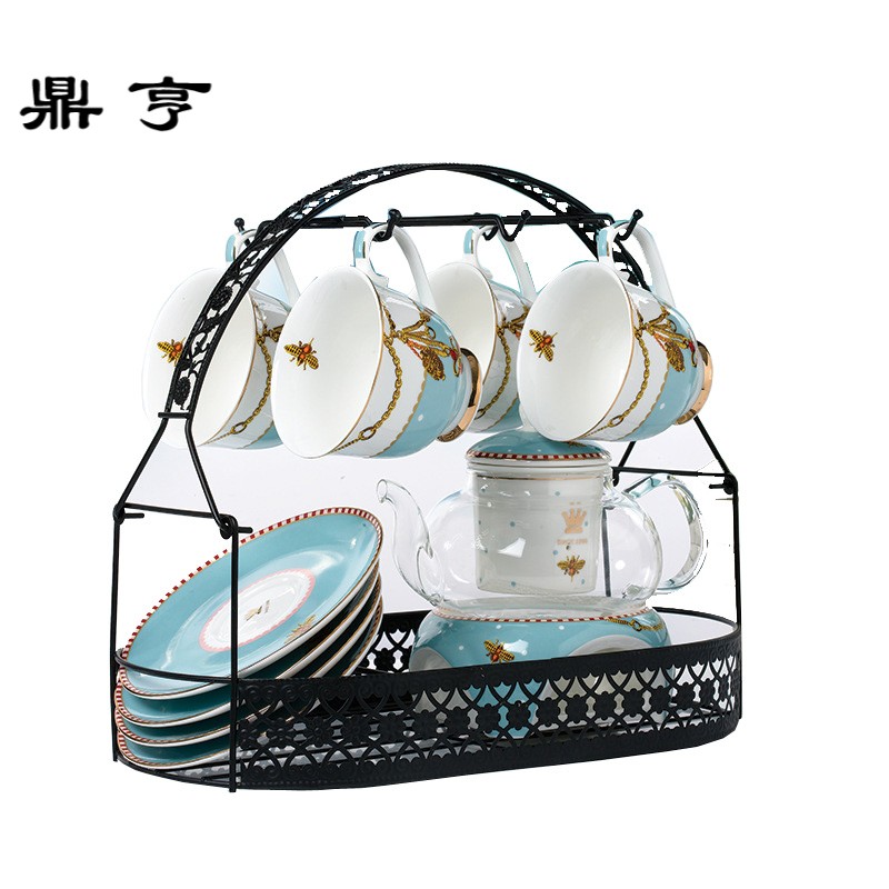 鼎亨欧式陶瓷花茶壶耐热玻璃英式下午茶家用蜡烛加热水果茶具茶杯