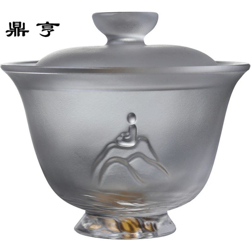 鼎亨茗舍琉璃三才盖碗大号玻璃泡茶器茶碗创意佛系茶杯透明功夫茶
