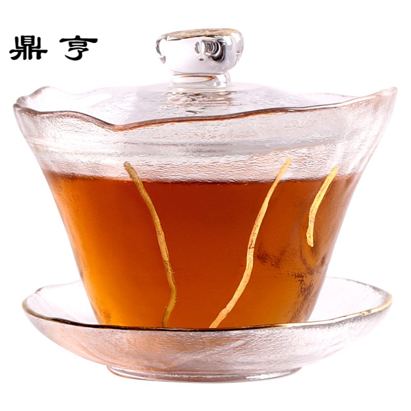 鼎亨日式手工玻璃盖碗茶杯功夫茶具透明加厚耐热大号三才碗手抓壶