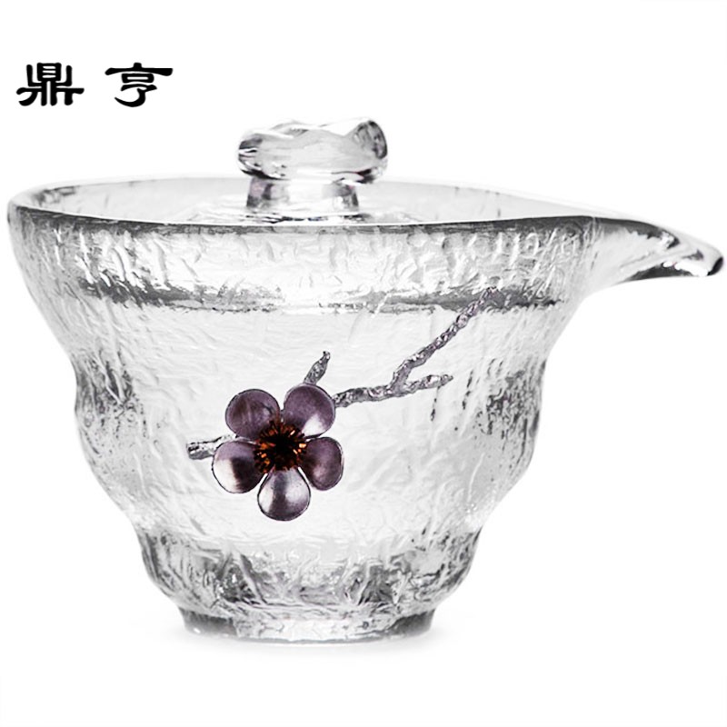 鼎亨 初雪手工锤纹盖碗 耐热加厚玻璃三才盖杯 功夫茶具敬茶碗