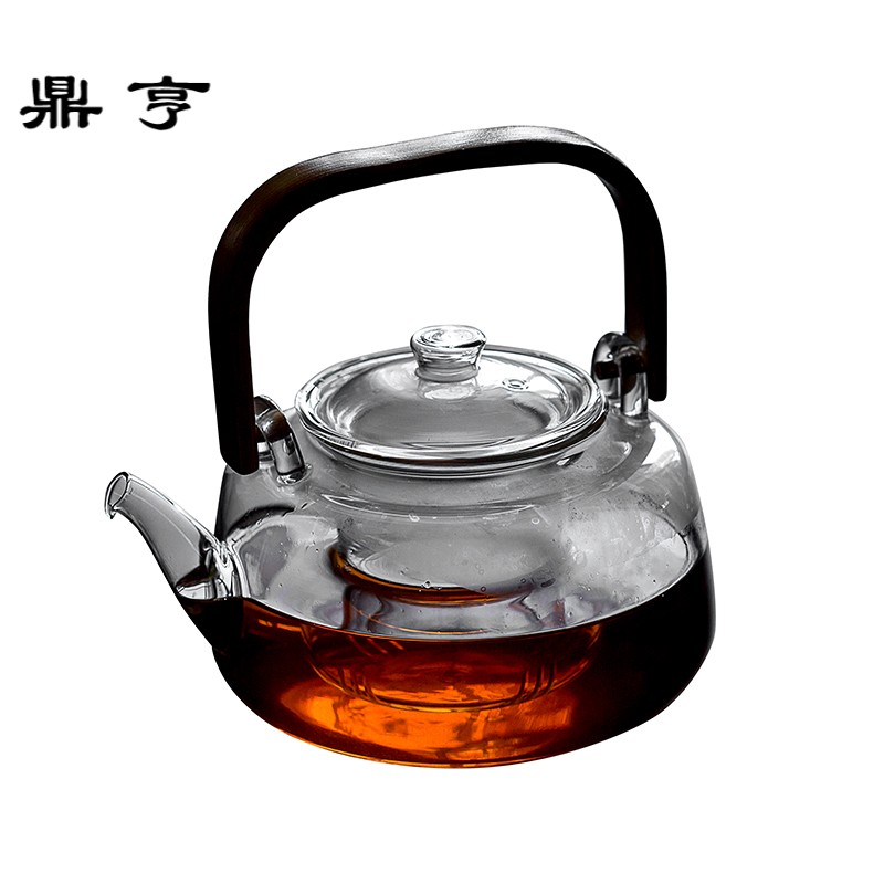 鼎亨 玻璃茶壶耐热加厚耐高温花茶茶具过滤煮茶壶家用竹制提梁壶