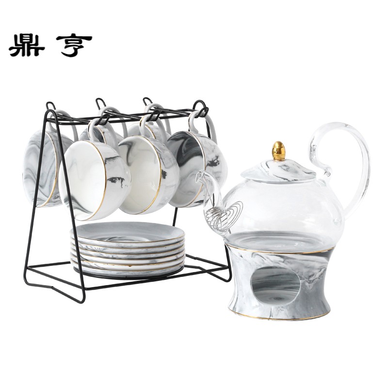 鼎亨北欧陶瓷花茶具玻璃水果茶套装简约英式下午茶养生泡茶壶蜡烛
