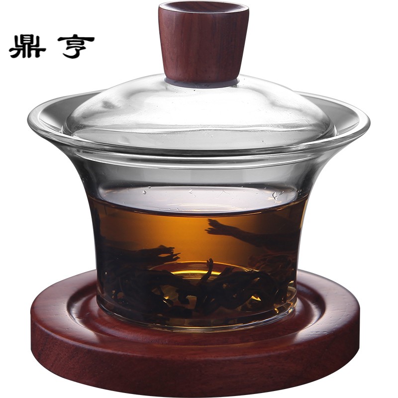 鼎亨羽田 日式透明玻璃三才盖碗茶杯 家用耐热加厚茶碗泡茶器功夫