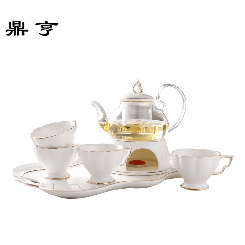 鼎亨北欧式陶瓷玻璃花茶壶煮水果茶壶套装英式下午茶加热花茶具