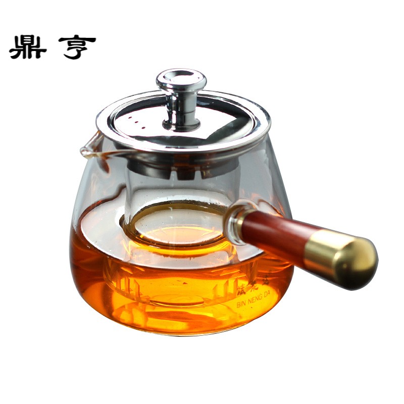 鼎亨耐热玻璃泡茶壶过滤煮茶家用侧把茶壶红茶泡茶器透明小号功夫