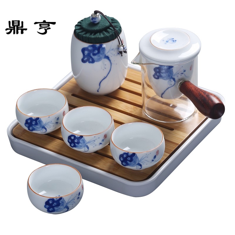 鼎亨旅行茶具套装手绘玻璃茶壶野外便携茶盘日式功夫茶杯家用简约