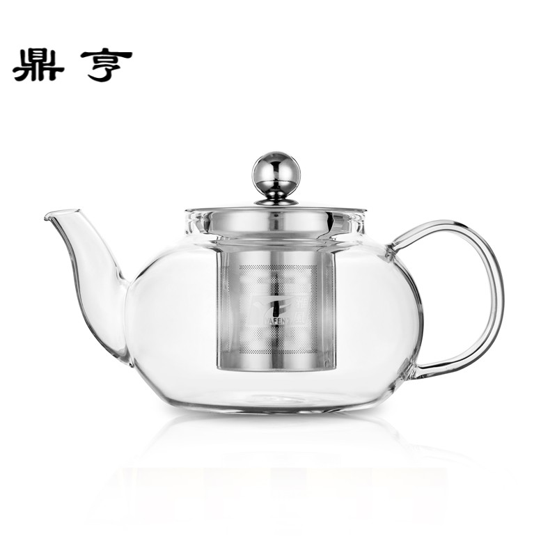 鼎亨玻璃泡茶壶高温耐热花茶具家用不锈钢过滤大小加厚玻璃烧茶壶